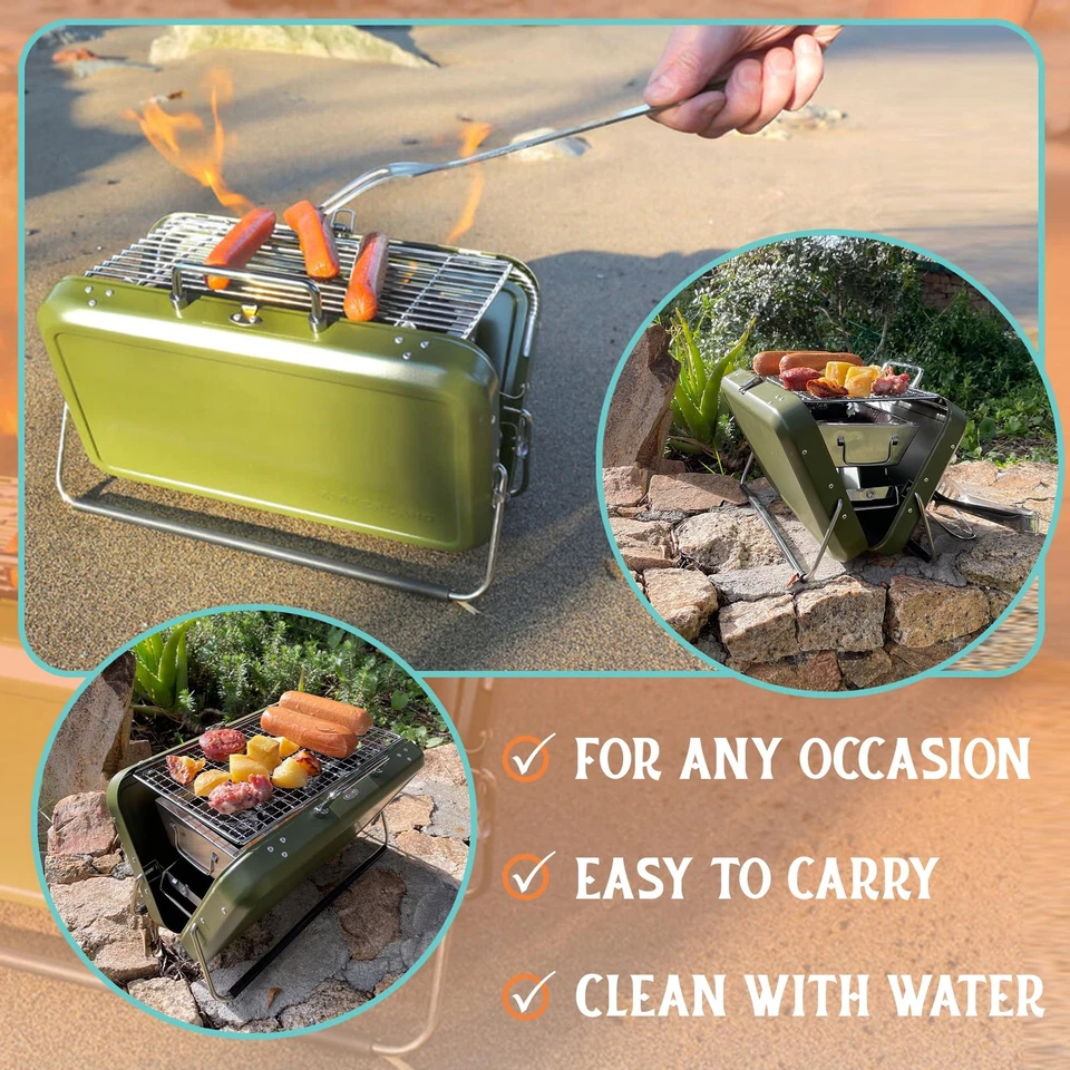 Mini churrasqueira portátil a carvão dobrável aço inoxidável para acampamento caminhadas - Imagem 3 de 4