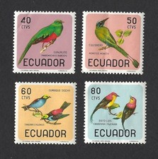   BIRDS OF ECUADOR  Set of 4 Commemorative stamps- Scott 751 - A-B-C  1966  MNH