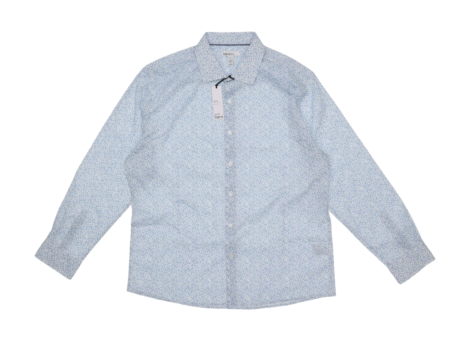 Bar III L7101 Blue Floral Long Sleeve Slim Fit Stretch Shirt Size XL 17-17.5