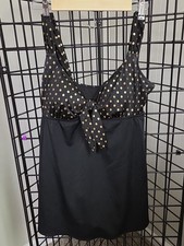 Longitude Swimming Swimsuit One Piece Padded Black Gold Polka Dots Plus Size 14