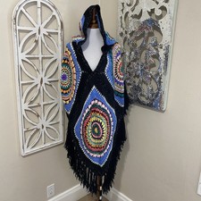 Crochet Poncho Shawl Wrap Stole Cape Cloak Capelet One Size Colorful