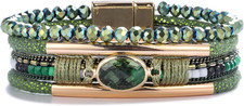 Leather Wrap Bracelets Crystal Beads Bracelet Boho Cuff Stone Charm Bracelets wi