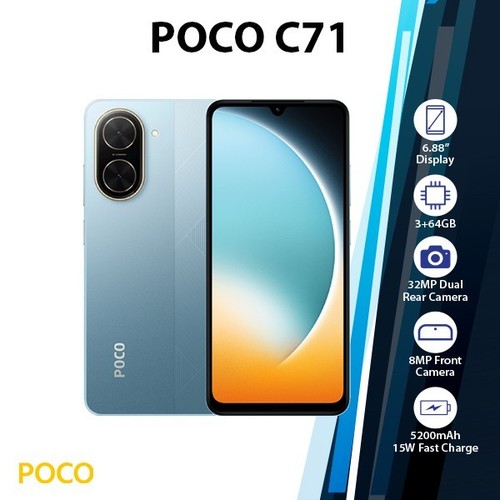 Xiaomi POCO C71 Android Mobile Phone (NEW/3GB+64GB/BLUE/Dual SIM/Unlocked) - 第 1/5 張圖片