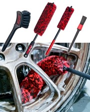Professional 4 Pack Long Handle Wheel Brush Kit for Cleaning Wheel and Tire- ...