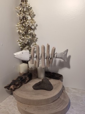 40 cm Treibholz und Kieselsteine Fisch auf Ständer Ornament