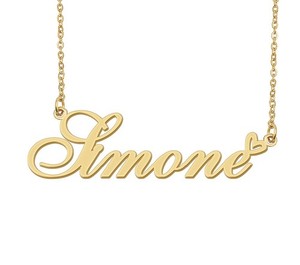 Authentic Simone Name Necklace Heart Charm Pendant 18k Gold Plated Jewelry