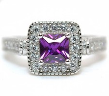 1CT Amethyst  White Topaz 925 Genuine Sterling Silver Ring Sz 9 MB5-7