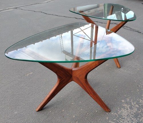Pair Of Adrian Pearsall Mid Century Walnut "Jacks" Tripod End Tables, Vintage - Picture 9 of 14