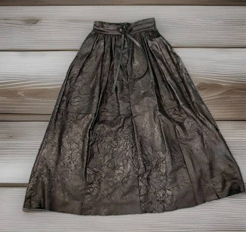 Vintage PALAZZI Soft Crush Leather Black Bronze Long Leather Skirt Button Sz 8 - Picture 3 of 14