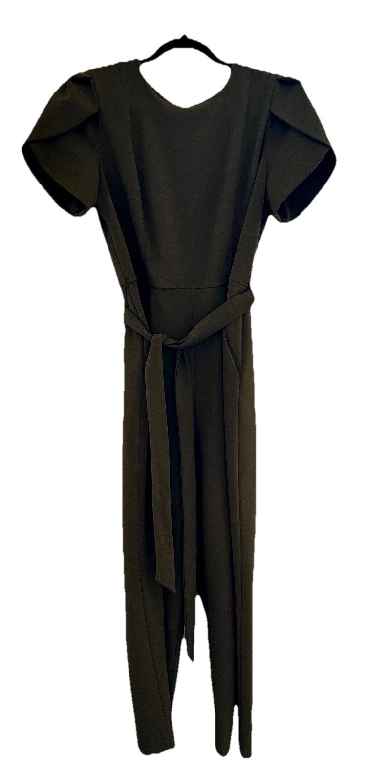 CALVIN KLEIN FLUTTER SPLIT SLEEVE BELTED CROPPED JUMPSUIT, HUNTER green size 12