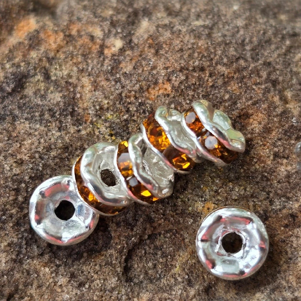 复古施华洛世奇琥珀水钻银色金属扇贝圆形珠 — 第 3/3 张图片