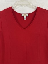 Vintage Talbots Dress Small Red Ponte Knit 3/4 Sleeve Midi Stretch Womens