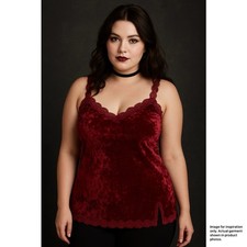 Vtg Envision Studio Crushed Red Velvet Cami Lace Trim 1X Vamp Whimsigoth