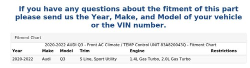 2020-2022 AUDI Q3 - Front AC Climate / TEMP Control UNIT 83A820043Q - Picture 6 of 6