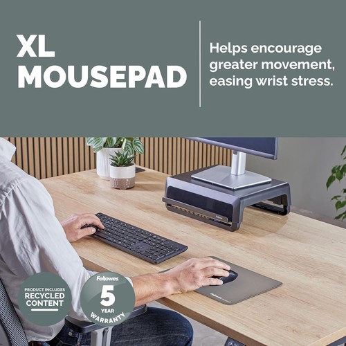 Fellowes Extra-Large Ergonomic Mousepad Grey – Non-Slip Rubber Base, Durable Sti - Picture 3 of 7