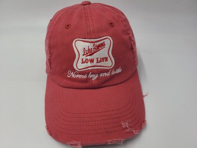 Lake Stevens Low Life Norms Keg & Bottle Distressed Strapback Hat Cap Dad Salmon