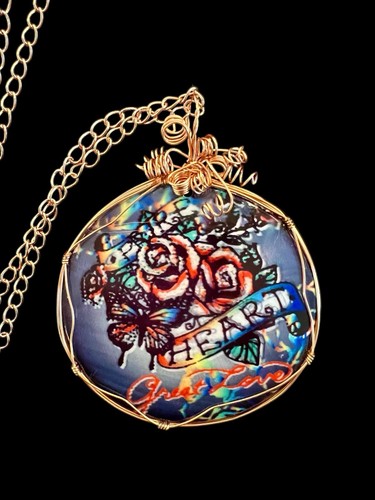Copper Wire Wrapped Handmade MOP Painted "HEART" Great Love Necklace - Picture 3 of 5
