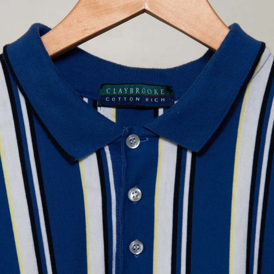 Camisa polo masculina Claybrooke rica em algodão listrada azul e amarela G/grande - Imagem 4 de 4
