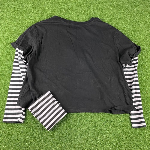 T-shirt manica lunga Y2K Hot Topic nera bianca Twofer Goth Milk Crop taglia 2 - Foto 3 di 5