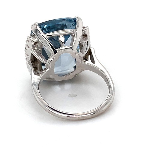 10K White Gold Cushion Cut Blue Spinel And Diamond Cocktail Ring Size 4.75 - Picture 11 of 16