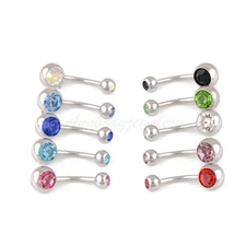 10pc Belly Button Ring Double Jeweled Belly Rings 316L Steel 14 Gauge