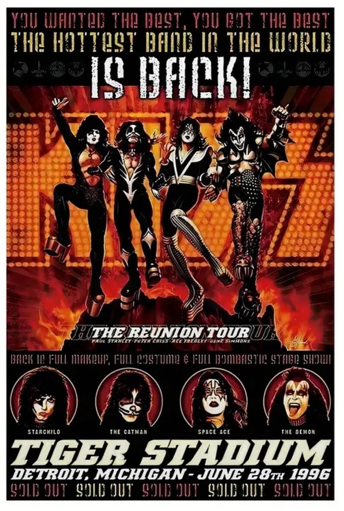 Kiss 1996 Detroit Reunion Tour 10x18 Concert Poster Reprint Soft Canvas Material