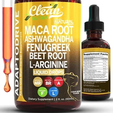 Organic Maca Root Liquid Drops with Ashwagandha, Fenugreek & Beet Root for Men &