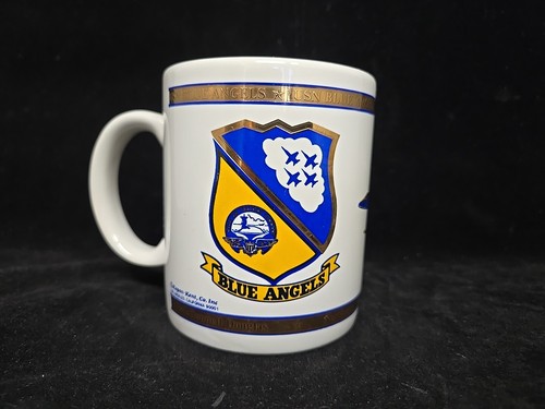 U.S. Navy Blue Angels Ceramic Coffee Mug 22k Gold Details Aviation Collector Jet - Picture 1 of 12