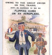 GB COMIC AVIATION Art Postcard *HOME BY AEROPLANE* 1930 Blackpool (RAILWAY)LZ157