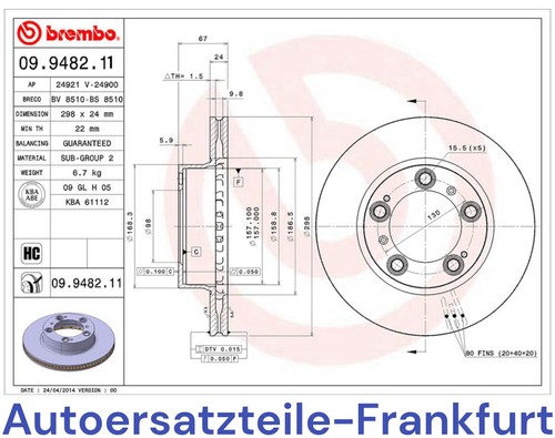 2x BREMBO Bremsscheiben Ø298mm VORNE für PORSCHE BOXSTER 986 2.5 + BOXSTER 2.7 - Bild 8 von 8