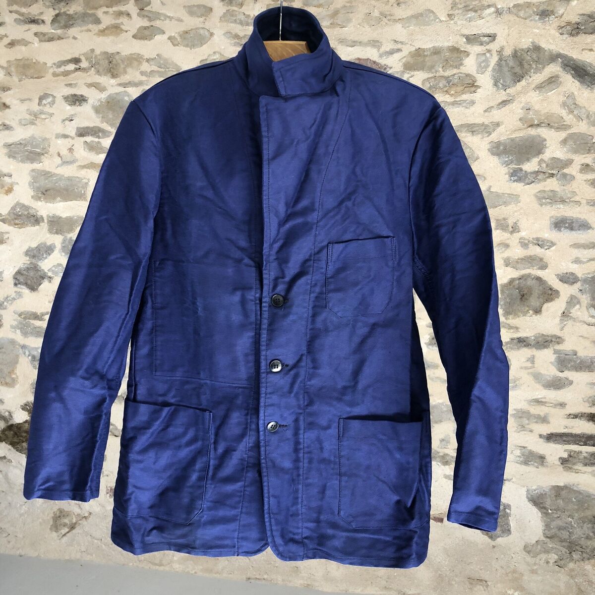Blue MOLESKIN Vintage 1960s French Workwear Chore Sport Blue MOLESKIN Vintage 1960s French Workwear Chore Sport