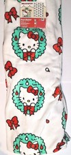 Hello Kitty Christmas Wreaths 60 x 90" TWIN White Throw Blanket Red Bows Holiday