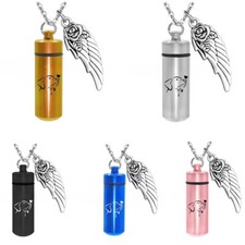 Dog Pet Wing Cylinder Cremation Urn Pendent Necklace for Ashes Keepsake