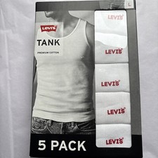 Levis Premium Cotton Tank Top Mens Large White 5 Pack New Comfort Soft Ribbed