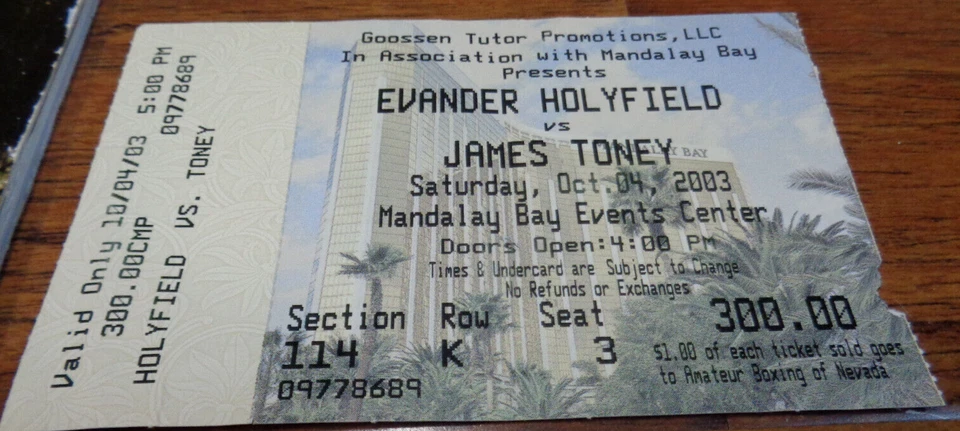 EVANDER HOLYFIELD JAMES TONEY OCT 4 2003 FIGHT PROGRAM W/TICKET STUB BOXING - Image 3 of 4