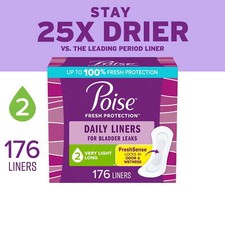 Poise Daily Incontinence Panty Liners, 2 Drop Very Light Absorbency, Long