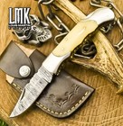 LMK Handmade Twist Damascus Folding Knife Bone Back Lock Sports Veterans Gift