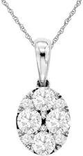 ESTATE 1.0CT DIAMOND 14K WHITE GOLD CLASSIC ROUND CLUSTER INVISIBLE OVAL PENDANT
