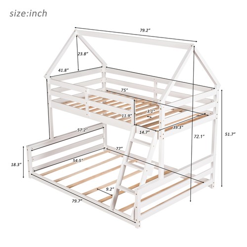 Twin over Full House Bunk Bed with Built-in Ladder,Gray - Picture 34 of 36