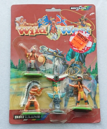 Britains 7417 Wild West Set Three Indian Figures & Totem Pole New/old Shop Stock - Picture 1 of 5