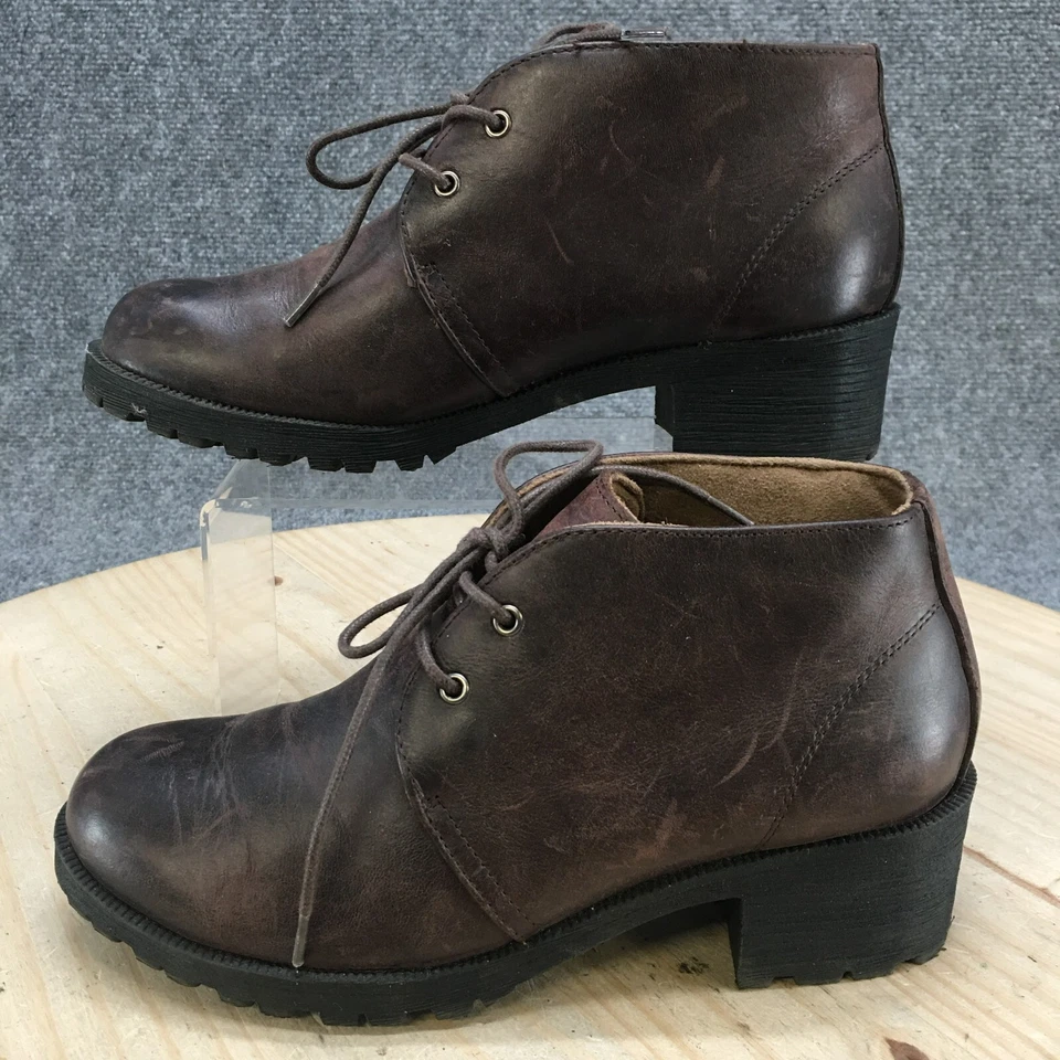 Eastland Botas Mujer 8 M Chukka Botines Cuero Marrón Punta Redonda Tacón Con Cordones Foto 2 de 4