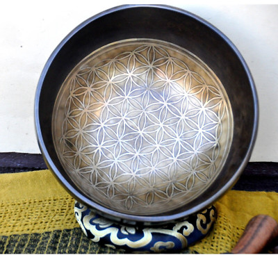 10 inches Diameter flower of life carved singing bowl-7 chakra healing Bowl