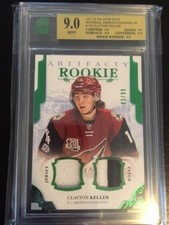2017-18 Artifacts Hockey #179 Clayton Keller Material Emerald Rookies /99 Graded