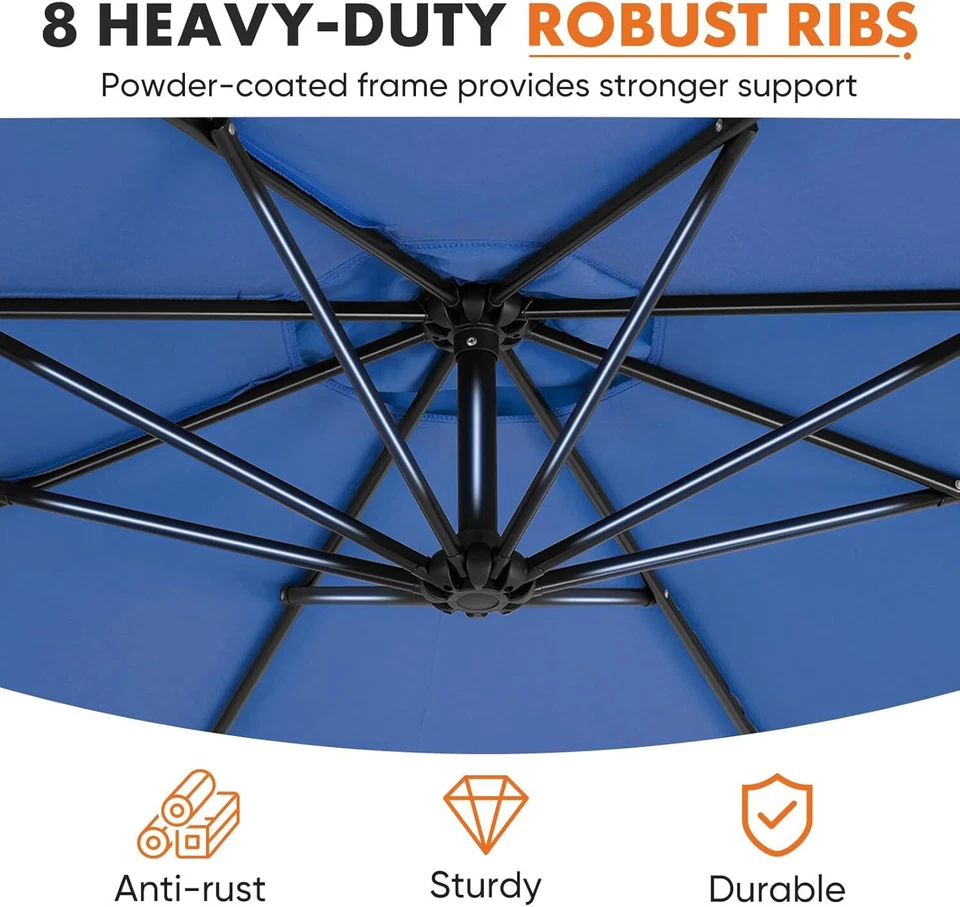 9,8 футов зонт для патио смещение подвесной консольный зонт уличный солнцезащитный козырек, 8 ребер - Изображение 4 из 4