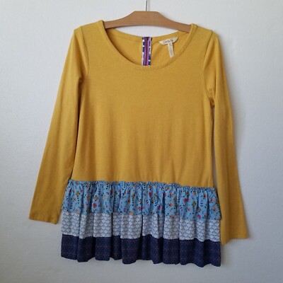 Matilda Jane Womens M Weekend Vibes Top Ruffle Long Sleeve Tunic Mustard Yellow