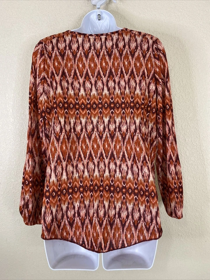 Top manga larga con cuello de diamante púrpura/rojo Faded Glory para mujer talla S Foto 4 de 4