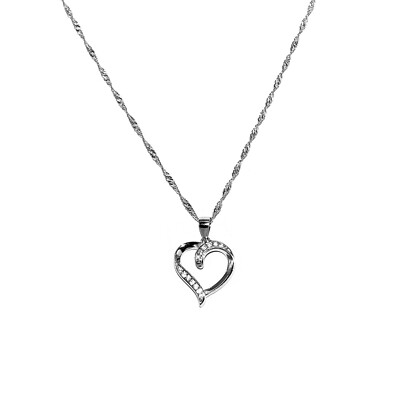 Twisted Curb Chain Necklace 1.5mm Heart Pendant CZ 925 Sterling Silver
