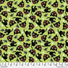 Free Spirit Spooky Cute Halloween by Mary Engelbreit PWMY004 Lime Cat  Cotton
