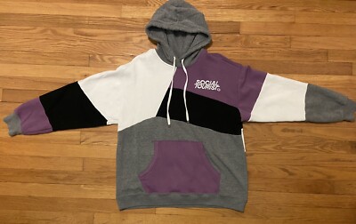 Hollister Social Tourist Colorblock Oversized Hoodie S Purple Black Grey  White