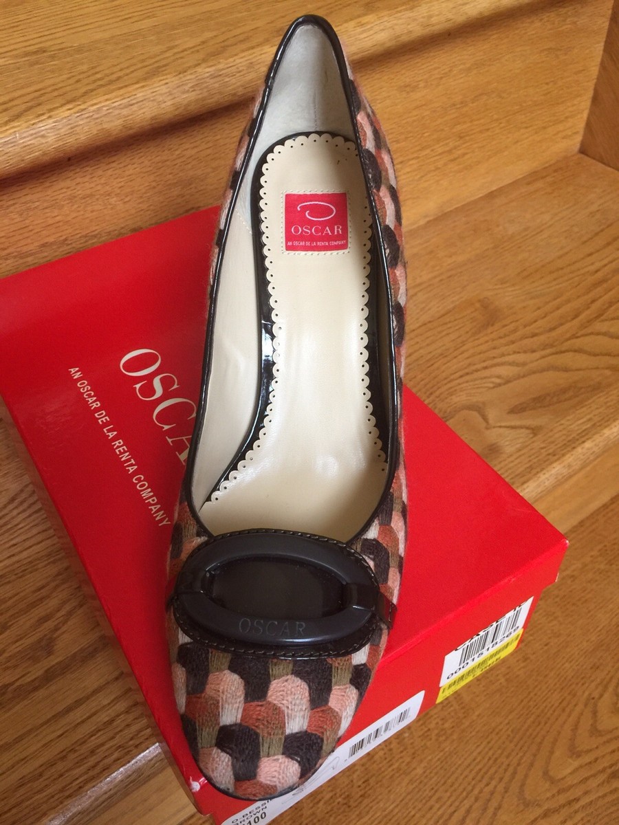 EUC Gorgeous Brown Fabric Patent Oscar De La Renta Pumps Heels